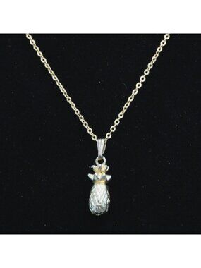 Gold-Tone Pineapple Pendant Necklace With Chain Spring Ring Clasp 18 Inches Long